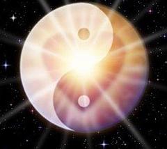 Glowing yin yang heart symbol