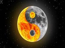 Moon and sun inside yin yang symbol